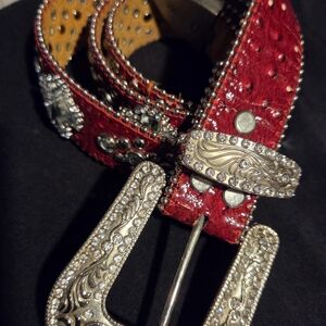 Montana West Red and Silver Studded Women's Belt